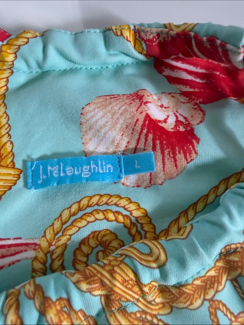 J. McLaughlin Aqua Shell & Rope Print Halter Dress Catalina Cloth Large - Picture 3 of 8